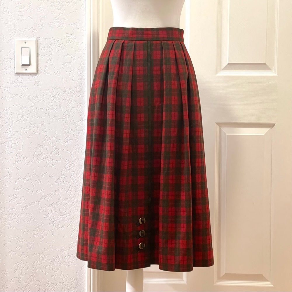 Vintage Streifeneder Pleated Plaid Midi Skirt Size 40